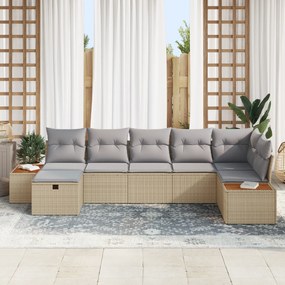 vidaXL Σετ Καναπέ 7 Τεμαχίων με Μαξιλάρια Μπεζ Πολυ Ρατάν