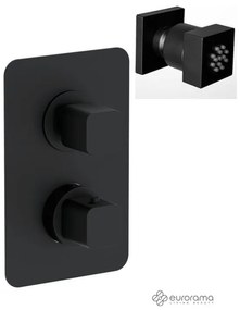 Eurorama QUADRA Thermo Black matt Jet επίτοιχο+Θερμοστατικός μίκτης εντοιχισμού 2 ή 3 εξόδων με εκτροπέα