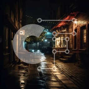 Intra Συλλεκτικό Ξύλινο Παζλ Plywood 4mm - Σκοτεινό δρομάκι με τραπέζια και καρέκλες Σε Ξύλινο Κουτί - Διαστάσεις Puzzle: 10x10 cm – 25 κομμάτια