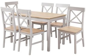 DAILY Set Τραπεζαρία Ξύλινη Σαλονιού - Κουζίνας: Τραπέζι + 6 Καρέκλες / Άσπρο - Φυσικό -  Table:150x90x73 Chair:43x48x94