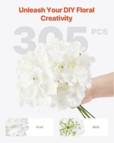 VEVOR 305 Pcs Artificial Silk Hydrangea Flowers 9.8 In Bouquet Arrangement White