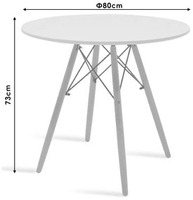 Τραπέζι Julita MDF λευκό-πόδια φυσικό Φ80x73εκ 80x80x73 εκ.