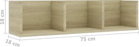 vidaXL Ράφι Τοίχου για CD Sonoma Δρυς 75 x 18 x 18 εκ. από Επεξ. Ξύλο