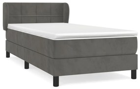 vidaXL Κρεβάτι Boxspring με Στρώμα Σκούρο Γκρι 90x190 εκ. Βελούδινο