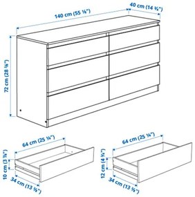 KULLEN συρταριέρα με 6 συρτάρια, 140x72 cm 003.092.35