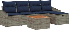 vidaXL Σετ Καναπέ Κήπου με μαξιλάρι 6 pcs Γκρι Πολυ ράταν