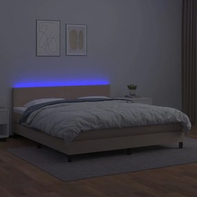 vidaXL Κρεβάτι Boxspring Στρώμα&amp;LED Καπουτσίνο 180x200 εκ. Συνθ. Δέρμα