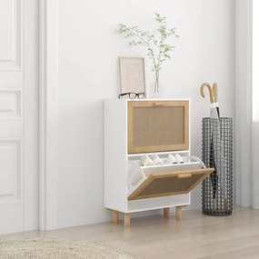 vidaXL Παπουτσοθήκη Λευκή 52x25x80 εκ Επεξεργασμένο Ξύλο&Φυσικό Ρατάν