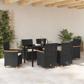 vidaXL Σετ 7 Τεμαχίων Καθιστικού Κήπου  με Μαξιλάρια Μαύρο Πολυ Ρατάν