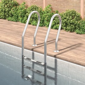 vidaXL Σκάλα Πισίνας 54 x 38 x 158 εκ. από Ανοξείδωτο Ατσάλι