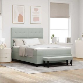 vidaXL Κρεβάτι Box Spring με Στρώμα & Πάγκο Ανοιχτό Γκρι 140x200 εκ Βελούδο