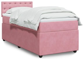 vidaXL Κρεβάτι Boxspring με Στρώμα Ροζ 100x200 εκ. Βελούδινο