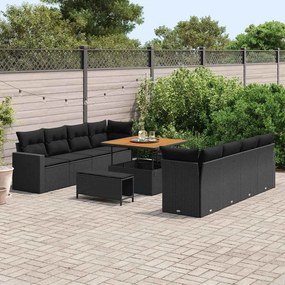 vidaXL Σετ Καναπέ Κήπου Ρυθμιζόμενο ύψος 11 pcs Μαύρο συνθετικό ρατάν