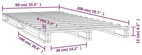 ΠΛΑΙΣΙΟ ΚΡΕΒΑΤΙΟΥ 90 X 200 ΕΚ. ΑΠΟ ΜΑΣΙΦ ΞΥΛΟ ΠΕΥΚΟΥ 821377