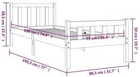 Πλαίσιο Κρεβατιού 75 x 190 εκ. από Μασίφ Ξύλο Small Single - Καφέ