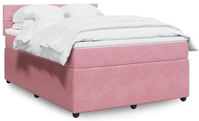 vidaXL Κρεβάτι Boxspring με Στρώμα Ροζ 160x200 εκ. Βελούδινο