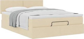 vidaXL Οθωμανικό κρεβάτι με στρώμα Cream 140x200cm ύφασμα
