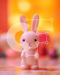 Intra Συλλεκτικό Ξύλινο Παζλ Plywood 4mm - Παιχνίδι ροζ λαγουδάκι σε πορτοκαλί τραπέζι Σε Ξύλινο Κουτί - Διαστάσεις: 10x10 cm – 25 κομμάτια