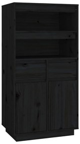 Ντουλάπι Ψηλό Μαύρο 60x40x116,5 εκ. από Μασίφ Ξύλο Πεύκου - Μαύρο