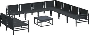 vidaXL Σετ Καναπέ Κήπου με μαξιλάρι 10 pcs Μαύρο Ατσάλι