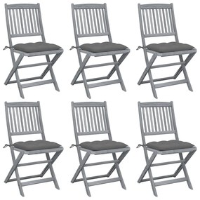 vidaXL Καρέκλες Εξ. Χώρου Πτυσσόμενες 6 τεμ. Ξύλο Ακακίας & Μαξιλάρια