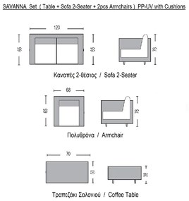 SAVANNA SET ΣΑΛΟΝΙ ΚΗΠΟΥ ΒΕΡΑΝΤΑΣ  K/D,  PP-UV ΚΑΦΕ ΜΑΞΙΛΑΡΙΑ GREY-WHITE