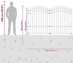 vidaXL Φράχτης Κήπου Γκρι 190 cm Ατσάλι με Επικάλυψη Πούδρας