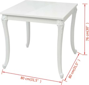 vidaXL Τραπεζαρία Γυαλιστερή Λευκή 80 x 80 x 76 εκ.