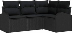 vidaXL Σετ Καναπέ Κήπου 4 pcs Μαύρο συνθετικό ρατάν