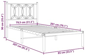 Πλαίσιο Κρεβατιού με Κεφαλάρι Μαύρο 80 x 200 εκ. Μεταλλικό - Μαύρο