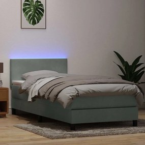 vidaXL Κρεβάτι Boxspring με Στρώμα Ανοιχτό Γκρι 80x210 εκ. Βελούδινο