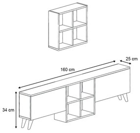 Σύνθεση τηλεόρασης Beta Megapap χρώμα sapphire oak - λευκό 160x25x34εκ.