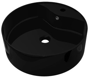 vidaXL Νιπτήρας Στρογγυλός με Οπή Βρύσης/Υπερχείλισης Μαύρος Κεραμικός