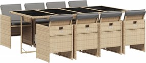 vidaXL Σετ Τραπεζαρίας Κήπου 9τεμ. Μικτό Μπεζ Συνθ. Ρατάν με Μαξιλάρια