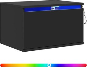 vidaXL Κομοδίνο Επιτοίχιο με Φώτα LED Μαύρο