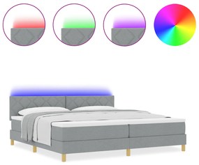 vidaXL Κρεβάτι με Στρώμα & LED Ανοιχτό Γκρι 200x200 εκ. Ύφασμα