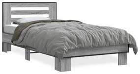 vidaXL Πλαίσιο Κρεβατιού Γκρι Sonoma 75x190 εκ. Επεξ. Ξύλο &amp; Μέταλλο