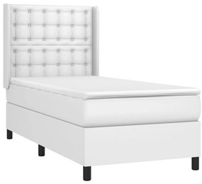 vidaXL Κρεβάτι Boxspring με Στρώμα Λευκό 90x200εκ. από Συνθετικό Δέρμα