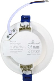 POWERTECH LED φωτιστικό downlight PT-1558, 5W, Φ100x25mm, 4000K, 425lm, λευκό