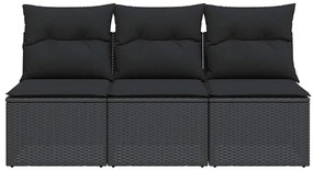 vidaXL Καναπές Κήπου 3 Θέσεων με Μαξιλάρια Μαύρο από Συνθετικό Ρατάν