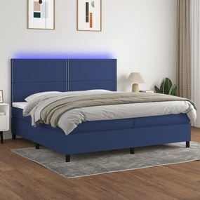 Κρεβάτι Boxspring με Στρώμα &amp; LED Μπλε 200x200 εκ. Υφασμάτινο