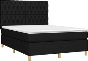 vidaXL Κρεβάτι Boxspring με Στρώμα &amp; LED Μαύρο 140x200 εκ. Υφασμάτινο