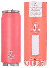 Estia 01-9878 Ανακυκλώσιμο Ποτήρι Θερμός Ανοξείδωτο BPA Free 500ml με Καλαμάκι, Fusion Coral