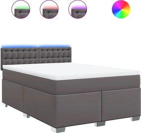 vidaXL Κρεβάτι Boxspring με Στρώμα Γκρι 140x200εκ. από Συνθετικό Δέρμα
