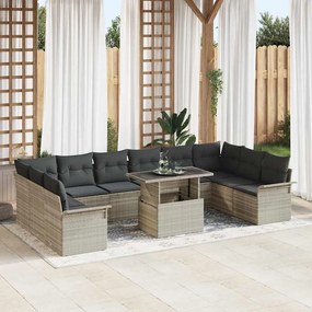 vidaXL Σετ Καναπέ Κήπου με μαξιλάρι 11 pcs Ανοιχτό γκρι Πολυ ράταν