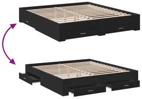vidaXL Πλαίσιο Κρεβατιού με Συρτάρια Μαύρο 200x200 εκ Επεξεργ. Ξύλο