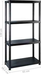 vidaXL Ραφιέρα Αποθήκευσης 4 Επιπέδων Μαύρη 244x30,5x130 εκ. Πλαστική