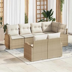 vidaXL Σετ Καναπέ Κήπου με μαξιλάρι 7 pcs Μπεζ Πολυ ράταν