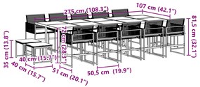 Σετ Τραπεζαρίας Κήπου 15 τεμ Μαύρο από Συνθ. Ρατάν με Μαξιλάρια - Μαύρο