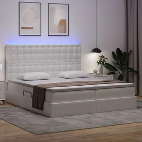 vidaXL Κρεβάτι με αποθηκευτικό χώρο και LED Καθαρό Λευκό 200 x 200 cm